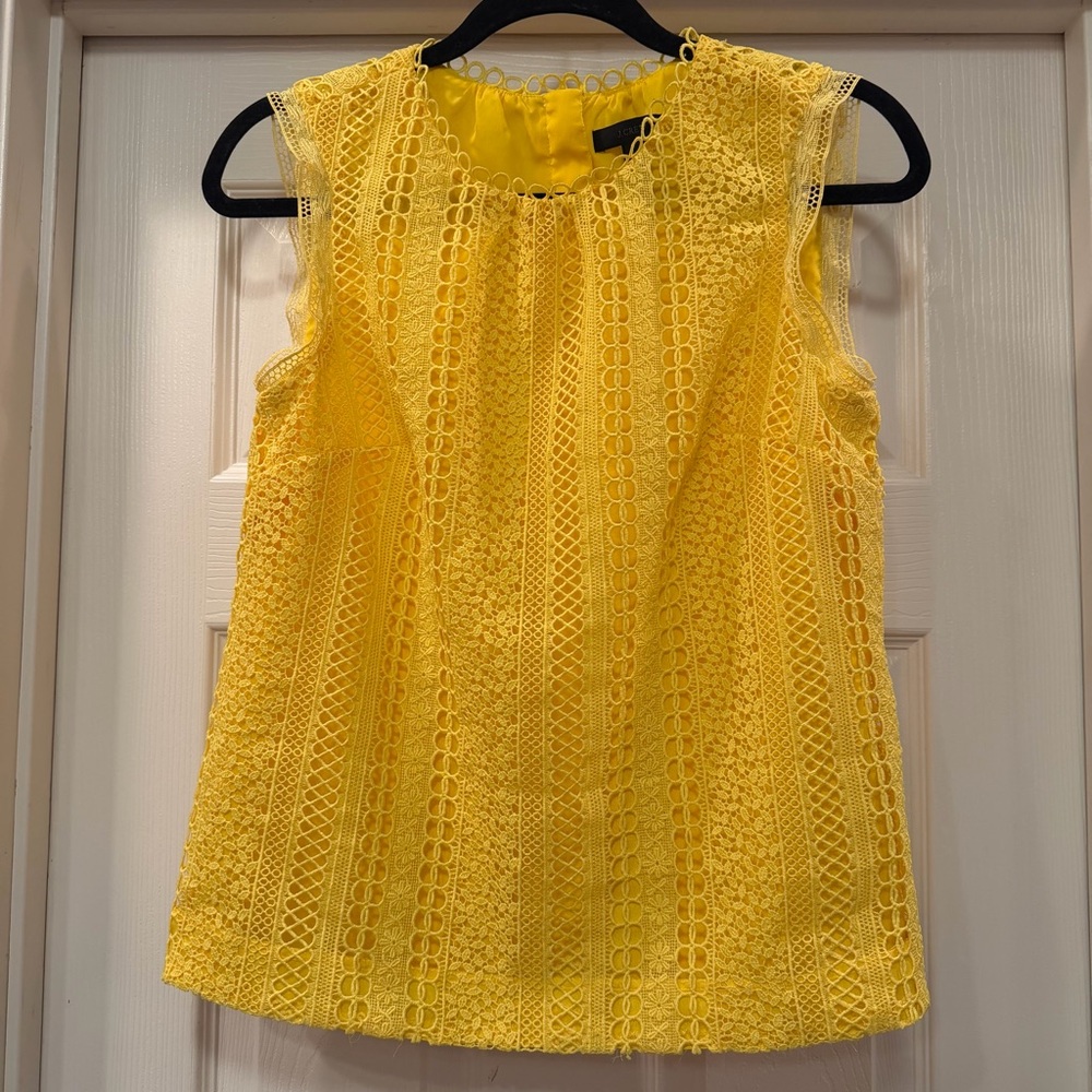 J. Crew Top Womens 2 Yellow Mixed Lace Eyelet Sleeveless